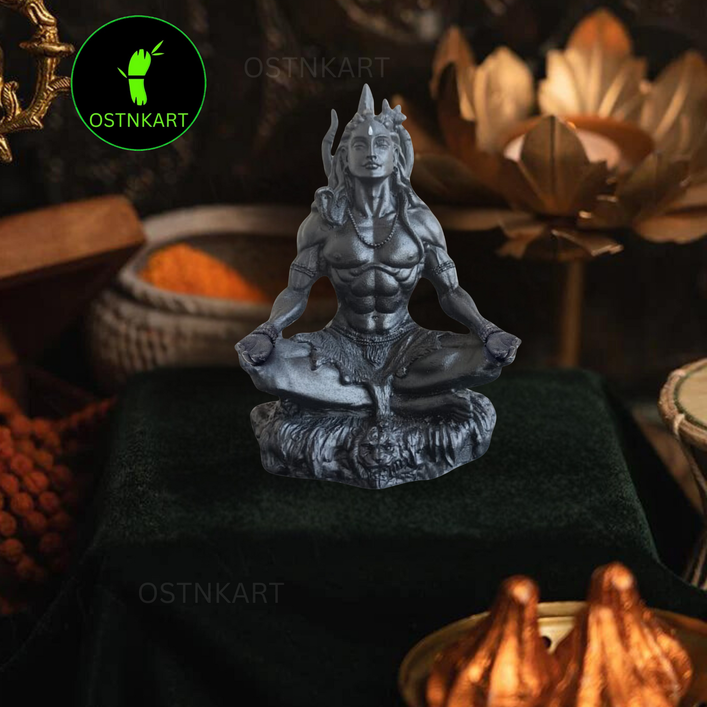 OSTNKART Mahayogi Adiyogi Shiva Statue 3.5 inch Polyresin Car Dashboard Idol, Shiv Ji Pooja Room,Living Room Show Piece New House Warming Gift(black,Size -6.1L x 5.1W x 8.9H cm)