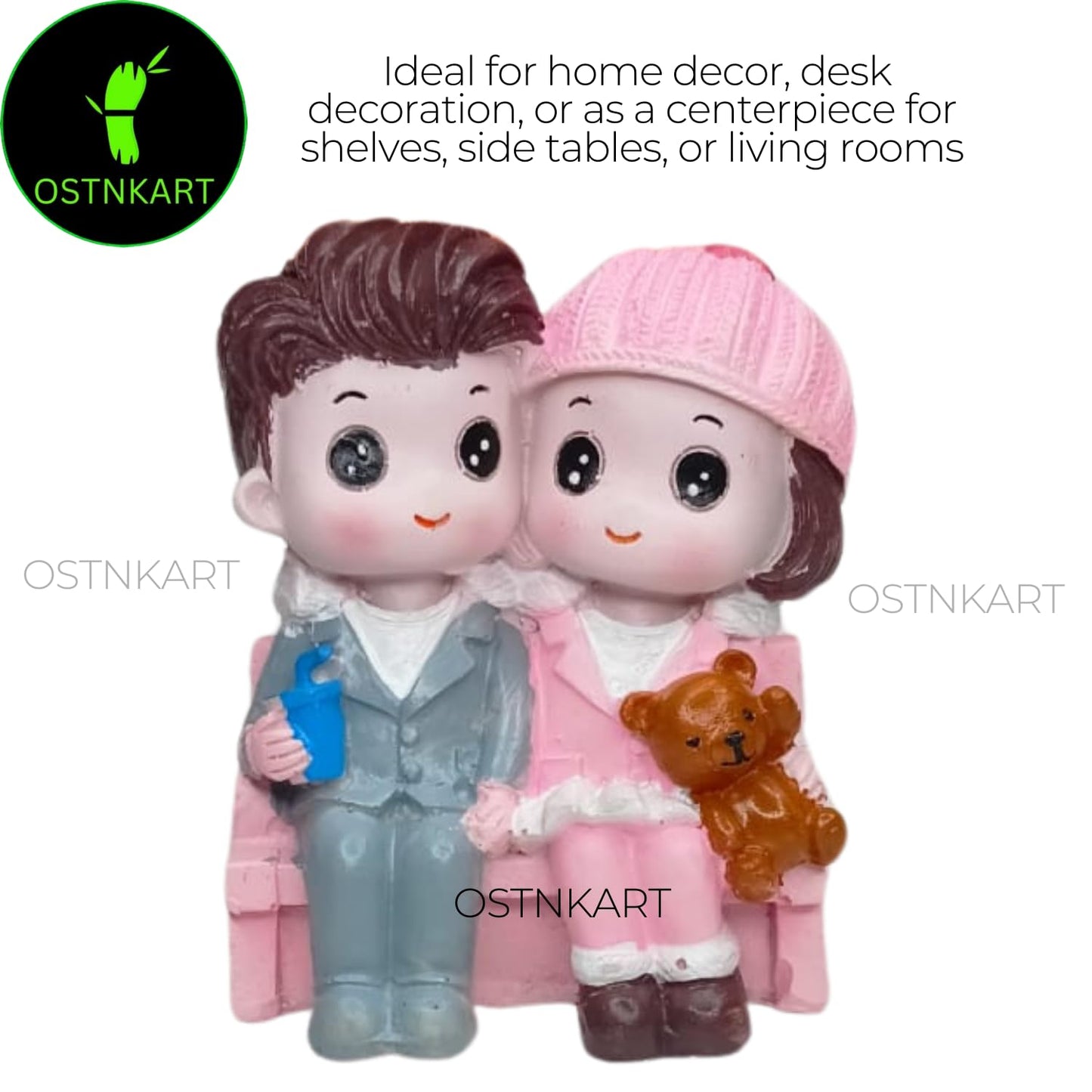 OSTNKART Polyresin Cute Couple Holding Teddy Bear 2.7 inch Multicolour Decorative Showpiece Valentine Gift for Girlfriend, Boyfriend, Husband, Wife (Polyresin, Multicolor)