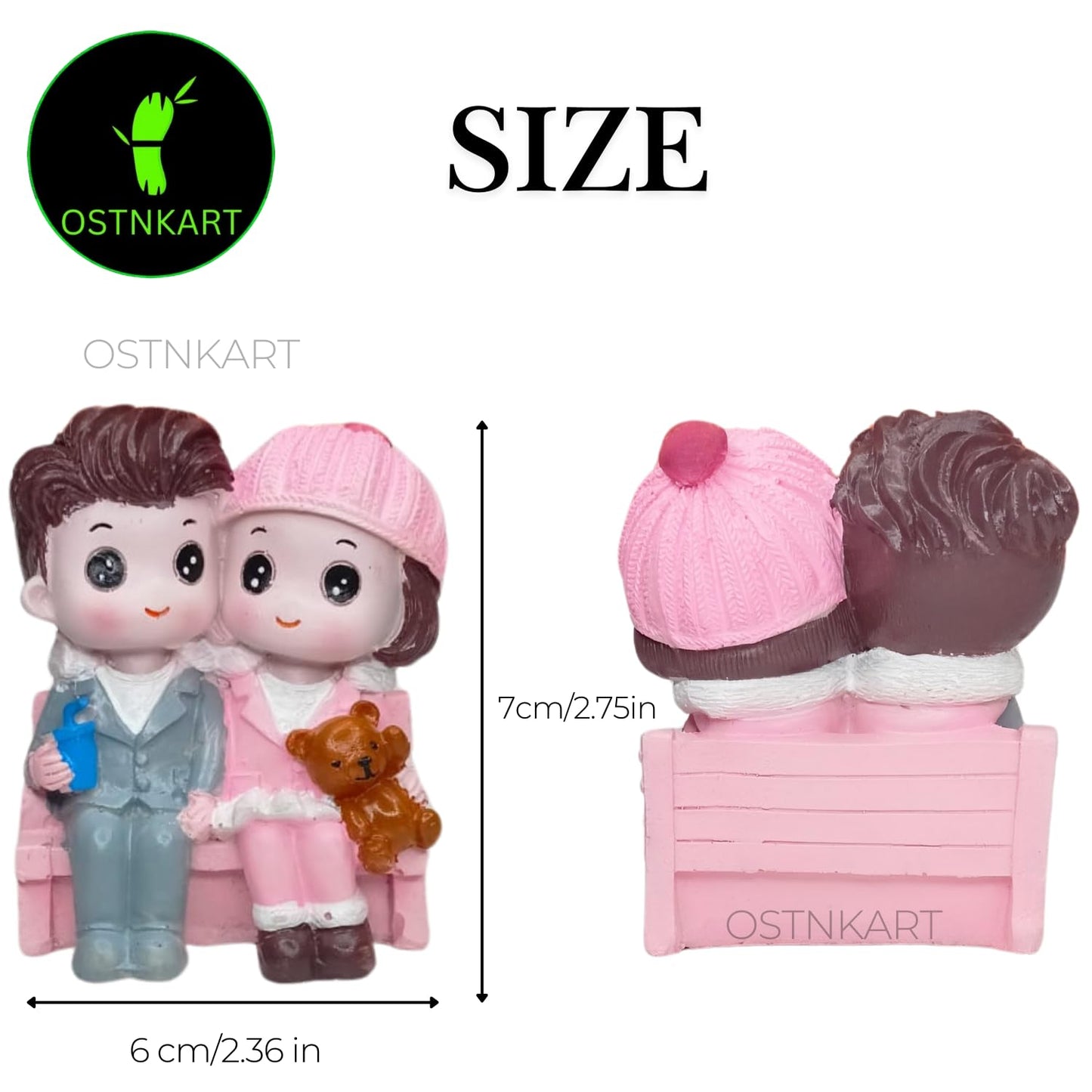 OSTNKART Polyresin Cute Couple Holding Teddy Bear 2.7 inch Multicolour Decorative Showpiece Valentine Gift for Girlfriend, Boyfriend, Husband, Wife (Polyresin, Multicolor)