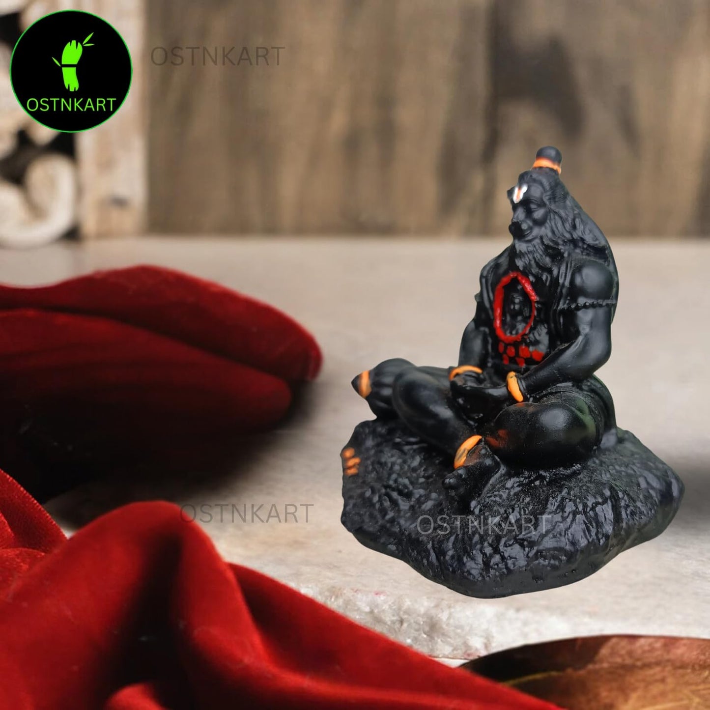 OSTNKART Lord Hanuman Idol with Ram Lalla in Heart | Polyresin 3-inch Car Dashboard Idol for Birthday, Diwali, New Year | Small, Black