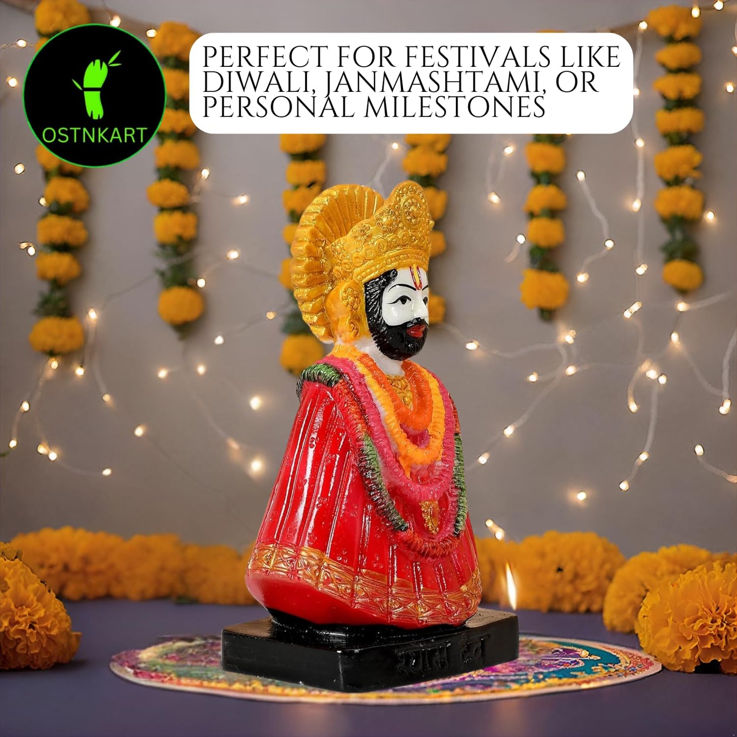 OSTNKART Khatu Shyam Ji Murti Polyresin Red 6 inch Idol and Figurine for Gifting and Home and Office Decor (Red,15.5L x 6.5W x 8.5H cm)