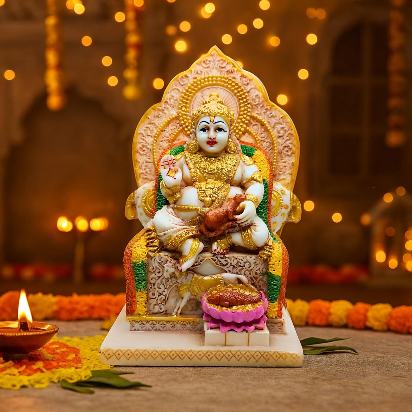 Kuber murti 7 inch Polyresin Idol kubera Statue Home & Office Pooja Room,Living Room Decor Show Piece Gift Good Luck Feng Shui (Multicolour,Size -7 * 4.5 * 3.5 inch)