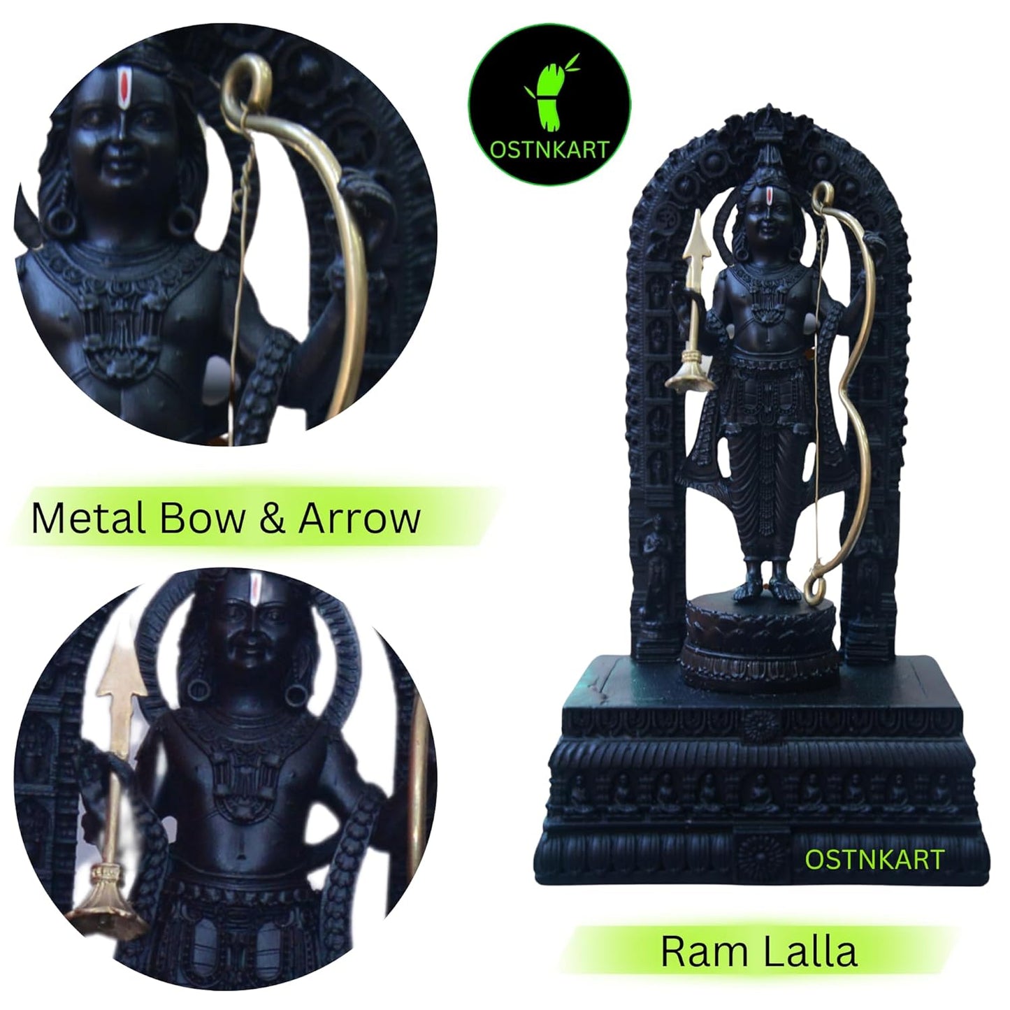 OSTNKART Ram Lalla Ayodhya Murti Pooja Room Decorative Statue(Polyresin 7 Inch,Black)