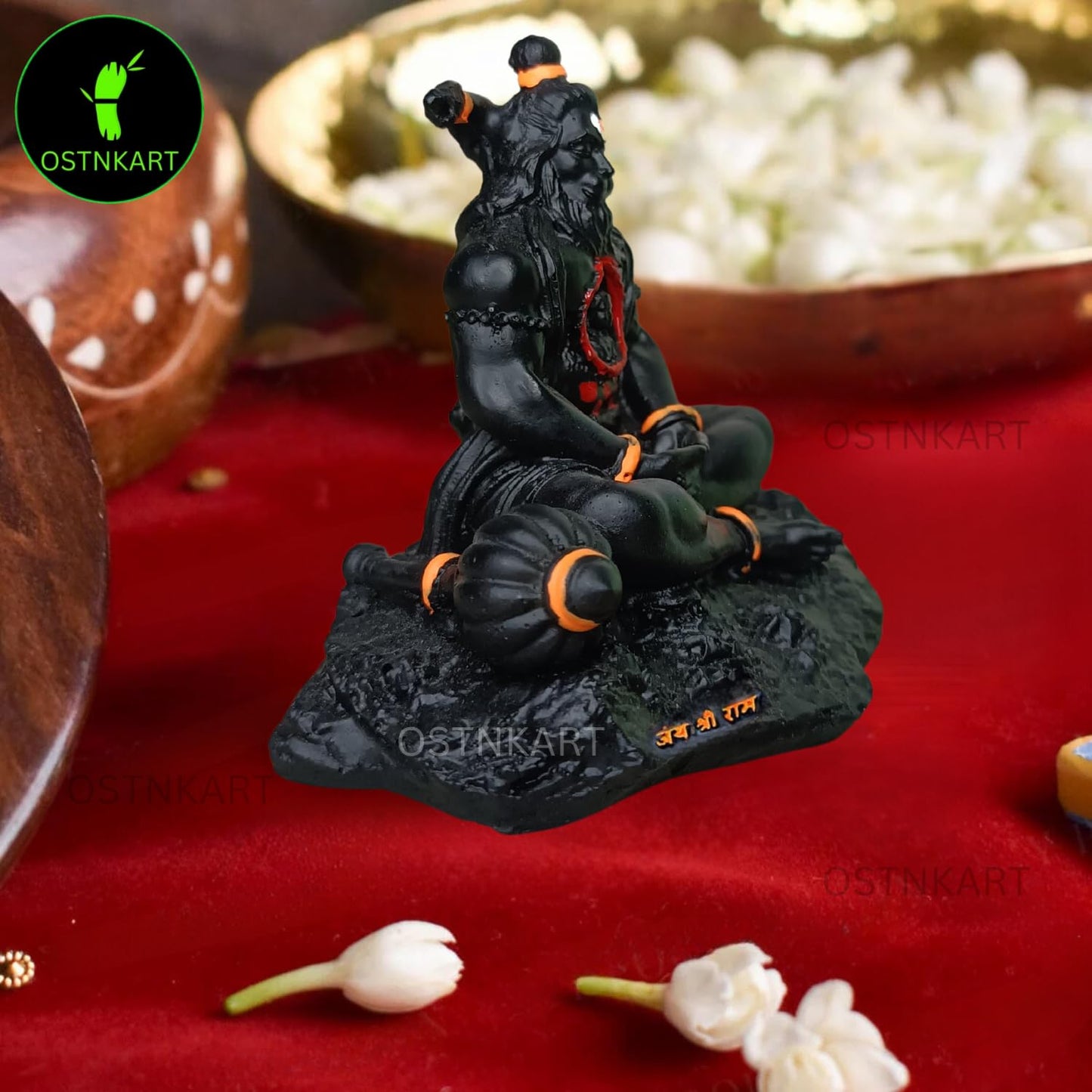 OSTNKART Lord Hanuman Idol with Ram Lalla in Heart | Polyresin 3-inch Car Dashboard Idol for Birthday, Diwali, New Year | Small, Black