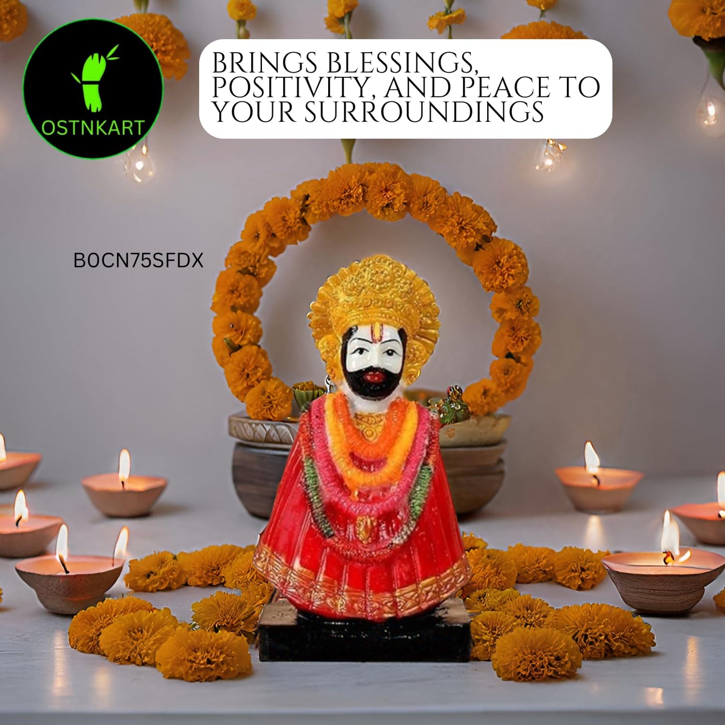 OSTNKART Khatu Shyam Ji Murti Polyresin Red 6 inch Idol and Figurine for Gifting and Home and Office Decor (Red,15.5L x 6.5W x 8.5H cm)