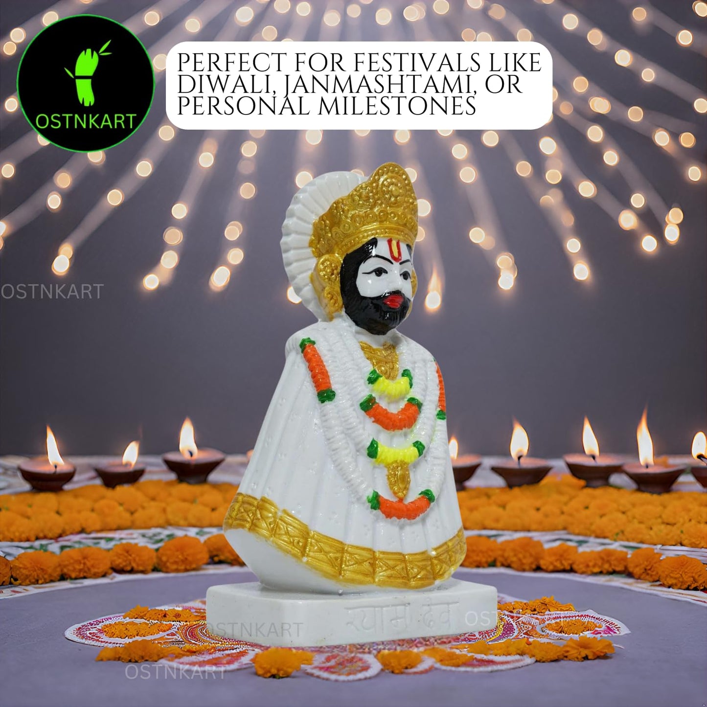 OSTNKART Khatu Shyam Ji Murti Polyresin 6 inch White Idol and Figurine for Gifting and Home and Office Decor (White,15.5L x 6.5W x 8.5H cm)