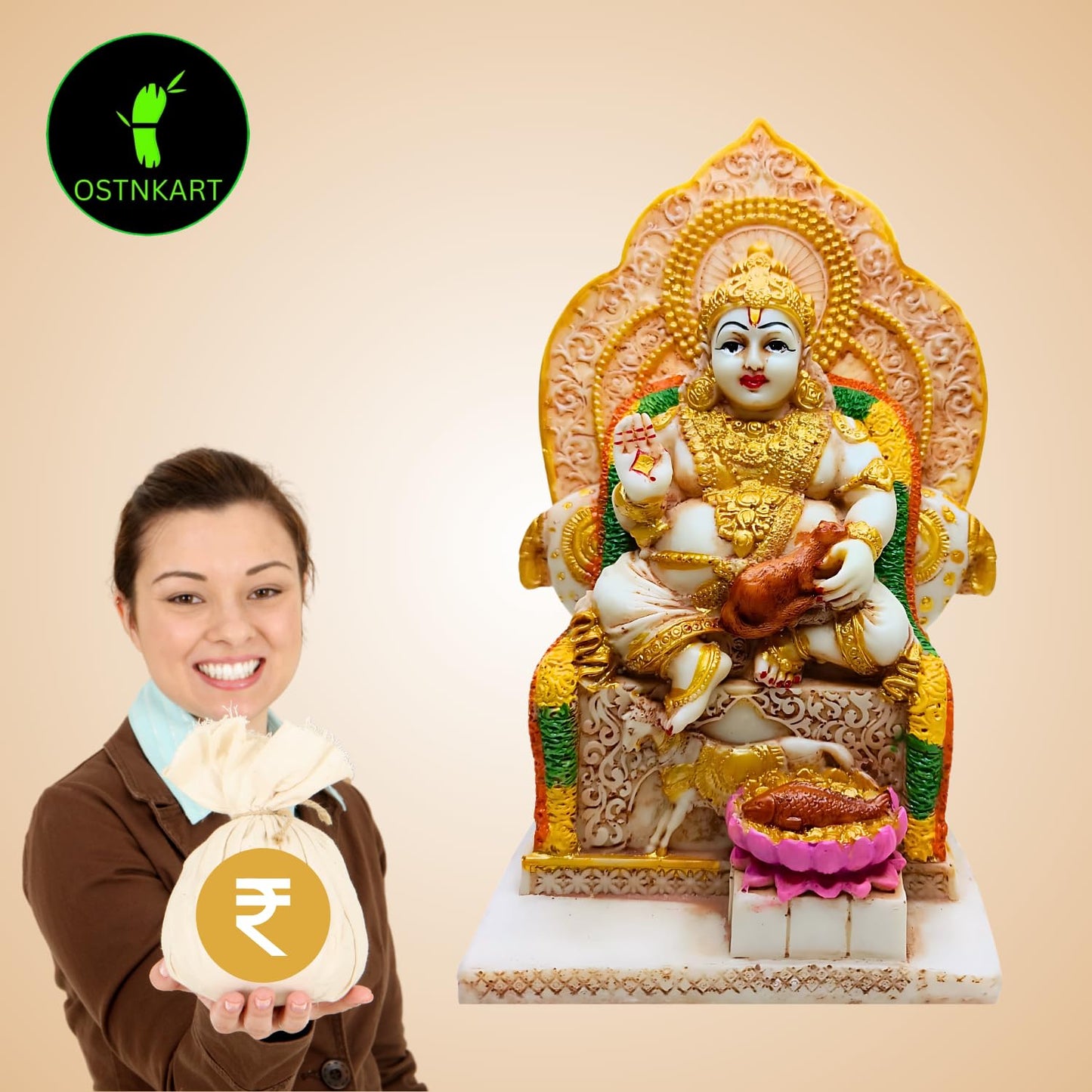 Kuber murti 7 inch Polyresin Idol kubera Statue Home & Office Pooja Room,Living Room Decor Show Piece Gift Good Luck Feng Shui (Multicolour,Size -7 * 4.5 * 3.5 inch)