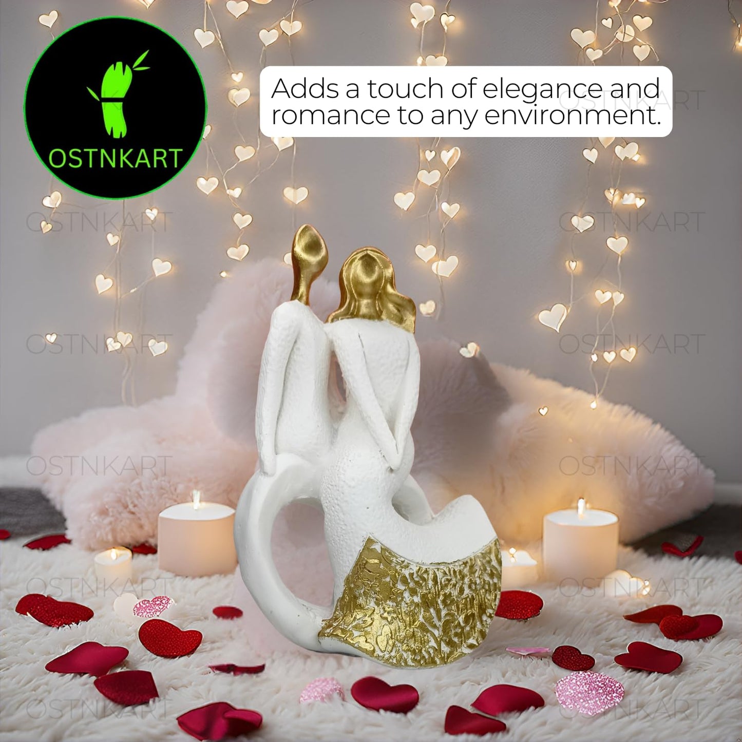 OSTNKART Resin Romantic Couple Statue 5.5 Inch White Gold Valentine Gift for Girlfriend, Boyfriend, Husband, Wife Decoration Showpiece (14 cm x 9 cm)