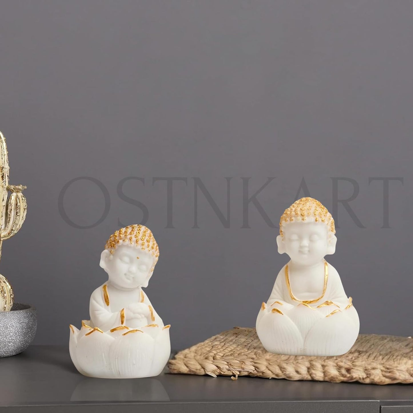 OSTNKART Laughing Buddha Statues for Living Room Good Luck Home Decorative item showpeice office Study Table Gift card house warming gifts for new home (White,set of 2)
