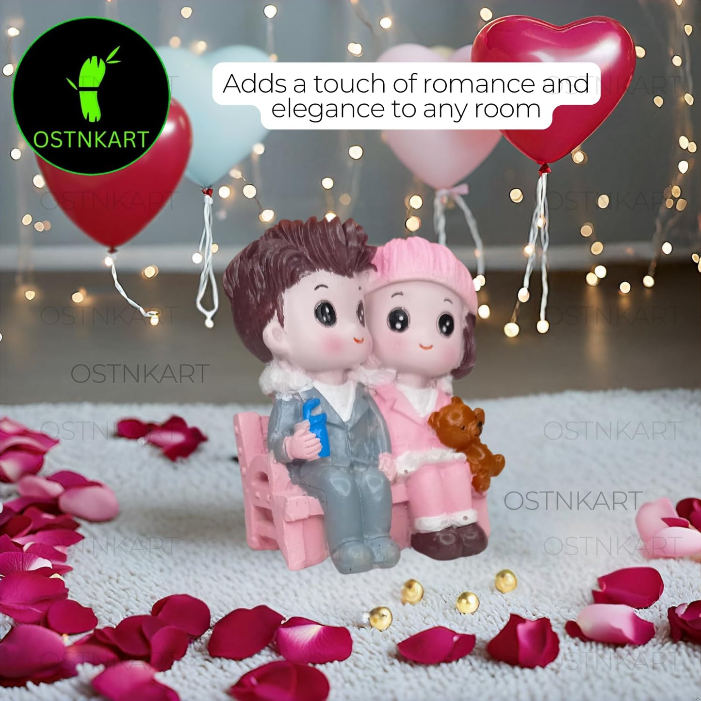 OSTNKART Polyresin Cute Couple Holding Teddy Bear 2.7 inch Multicolour Decorative Showpiece Valentine Gift for Girlfriend, Boyfriend, Husband, Wife (Polyresin, Multicolor)