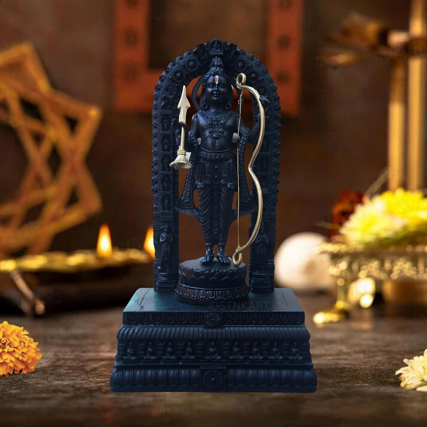 OSTNKART Ram Lalla Ayodhya Murti Pooja Room Decorative Statue(Polyresin 7 Inch,Black)