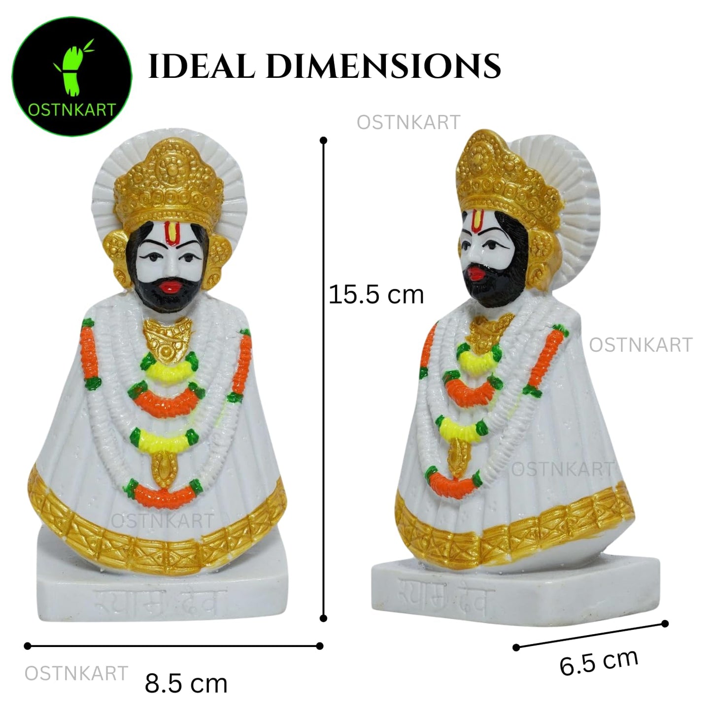 OSTNKART Khatu Shyam Ji Murti Polyresin 6 inch White Idol and Figurine for Gifting and Home and Office Decor (White,15.5L x 6.5W x 8.5H cm)