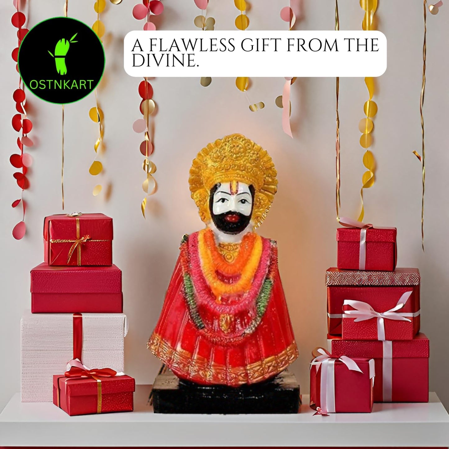 OSTNKART Khatu Shyam Ji Murti Polyresin Red 6 inch Idol and Figurine for Gifting and Home and Office Decor (Red,15.5L x 6.5W x 8.5H cm)