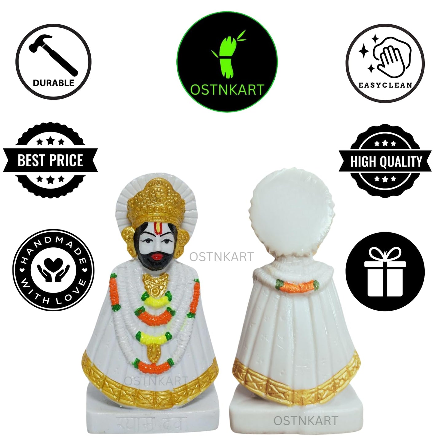 OSTNKART Khatu Shyam Ji Murti Polyresin 6 inch White Idol and Figurine for Gifting and Home and Office Decor (White,15.5L x 6.5W x 8.5H cm)