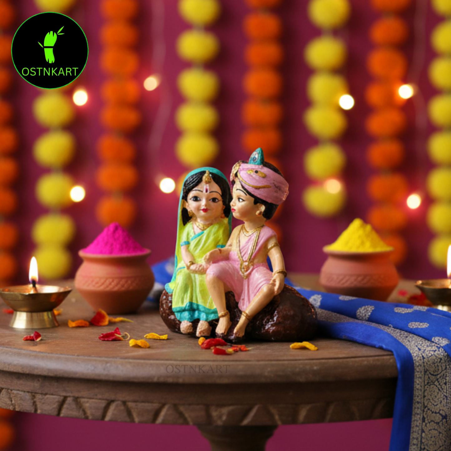 Radha Krishna Idol | 4 Inch Multicolour Polyresin Car Dashboard Statue | Decorative Spiritual Showpiece for Home, Office & Gift (Size: 10 x 5 x 10 cm)