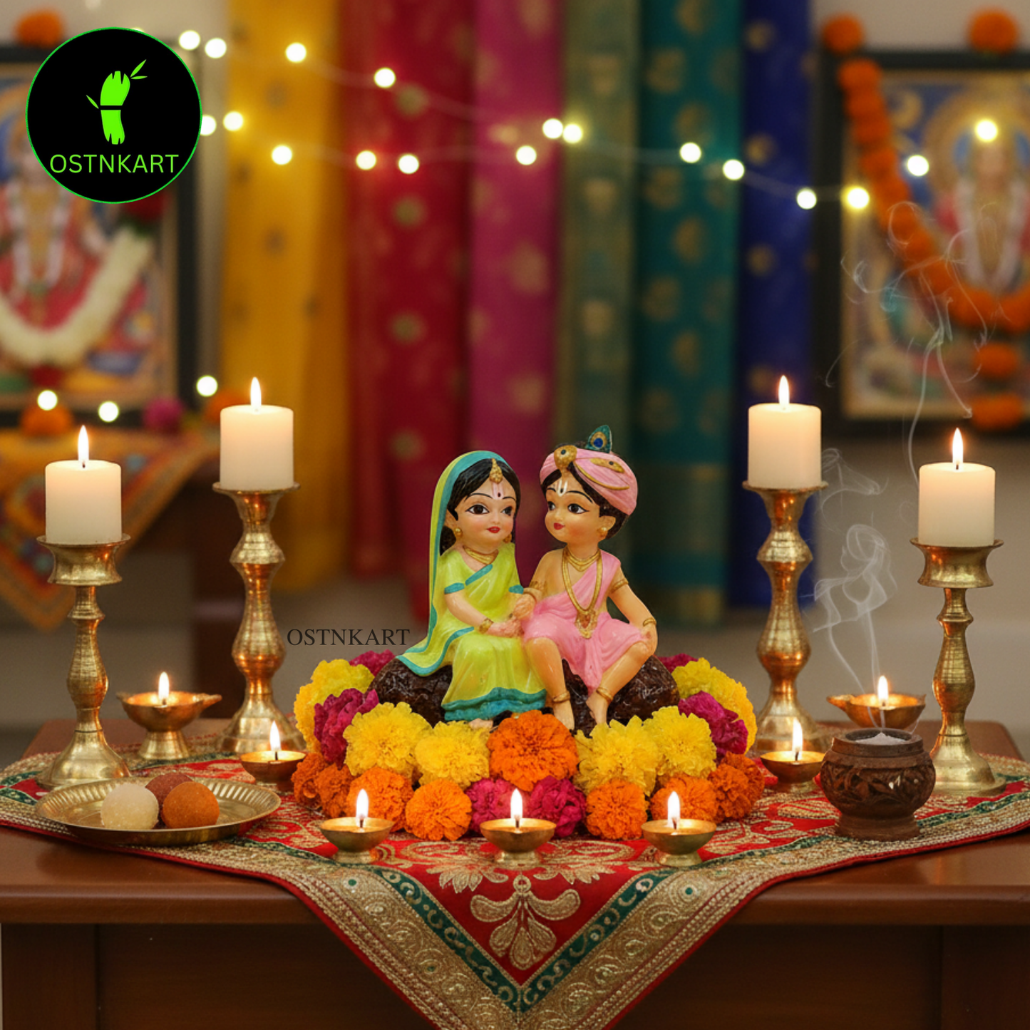 Radha Krishna Idol | 4 Inch Multicolour Polyresin Car Dashboard Statue | Decorative Spiritual Showpiece for Home, Office & Gift (Size: 10 x 5 x 10 cm)