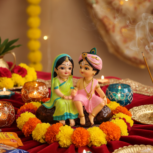 Radha Krishna Idol | 4 Inch Multicolour Polyresin Car Dashboard Statue | Decorative Spiritual Showpiece for Home, Office & Gift (Size: 10 x 5 x 10 cm)