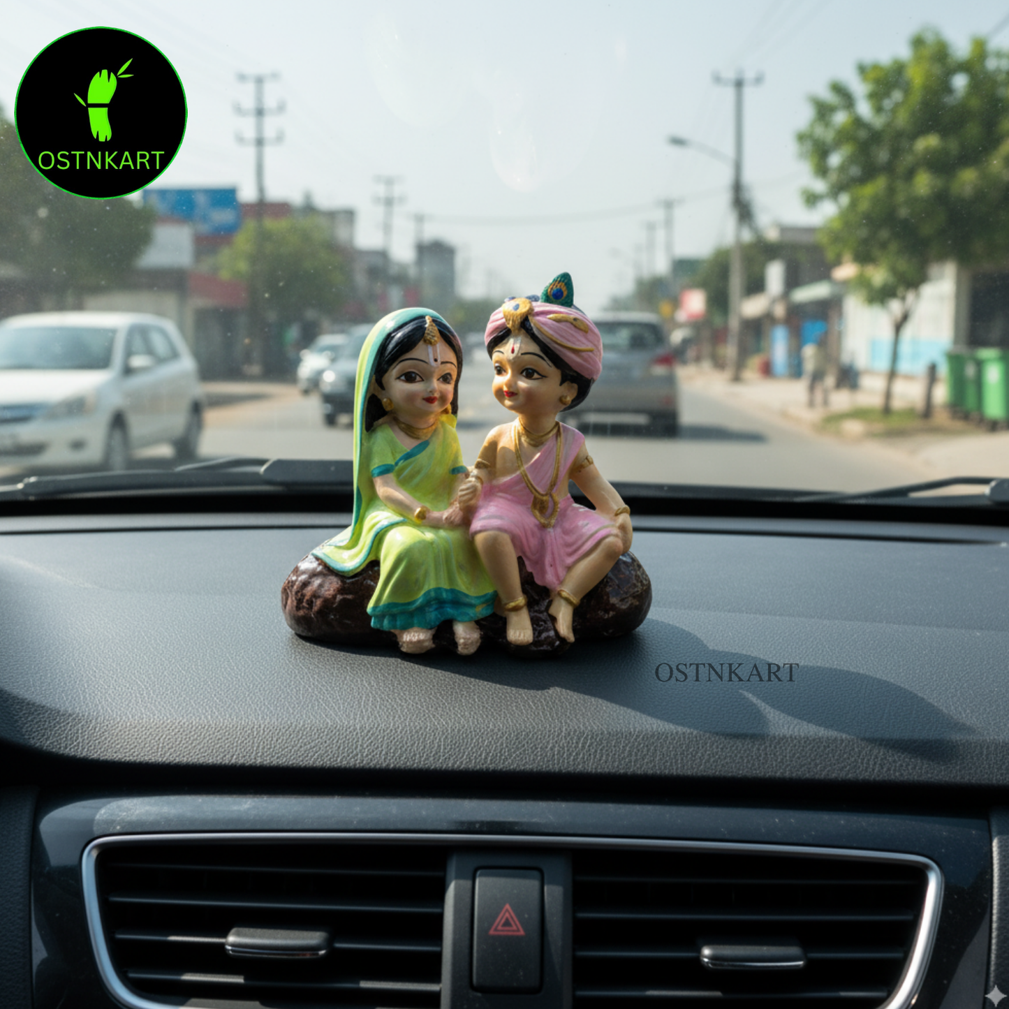 Radha Krishna Idol | 4 Inch Multicolour Polyresin Car Dashboard Statue | Decorative Spiritual Showpiece for Home, Office & Gift (Size: 10 x 5 x 10 cm)