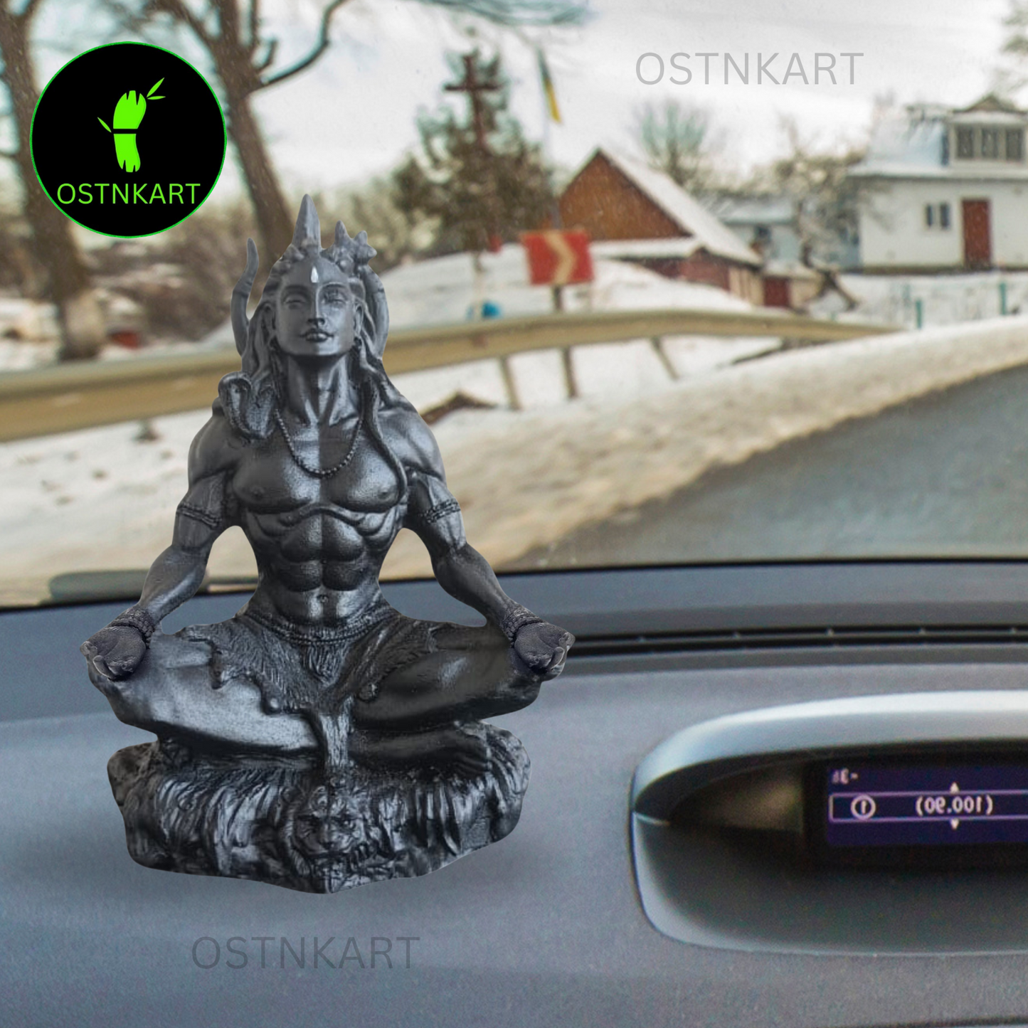 OSTNKART Mahayogi Adiyogi Shiva Statue 3.5 inch Polyresin Car Dashboard Idol, Shiv Ji Pooja Room,Living Room Show Piece New House Warming Gift(black,Size -‎6.1L x 5.1W x 8.9H cm)