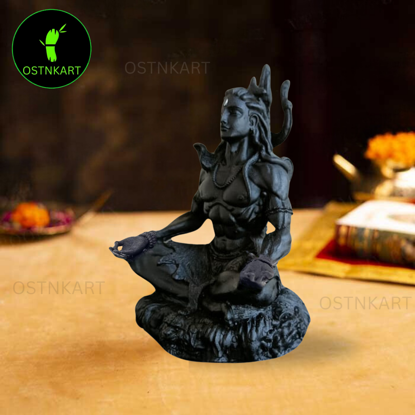 OSTNKART Mahayogi Adiyogi Shiva Statue 3.5 inch Polyresin Car Dashboard Idol, Shiv Ji Pooja Room,Living Room Show Piece New House Warming Gift(black,Size -‎6.1L x 5.1W x 8.9H cm)