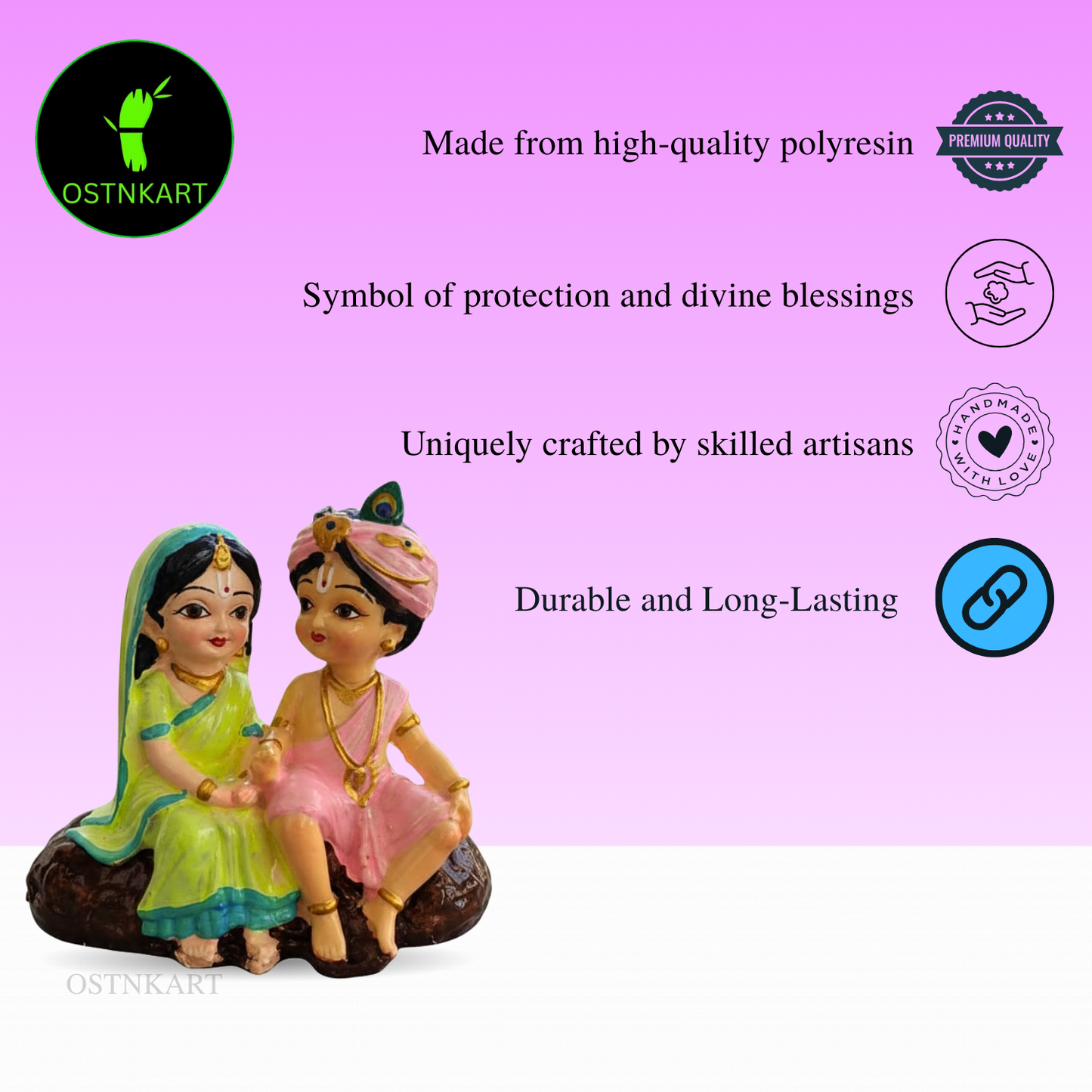 Radha Krishna Idol | 4 Inch Multicolour Polyresin Car Dashboard Statue | Decorative Spiritual Showpiece for Home, Office & Gift (Size: 10 x 5 x 10 cm)
