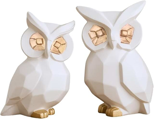 OSTNKART Owl Statue for Good Luck Diamond Cut – Set of 2 Resin Figurines, 5 Inch | White & Gold Owl Pair | Feng Shui & Vastu Decor | Evil Eye Protection | Home & Office Table Showpiece | Gift Item