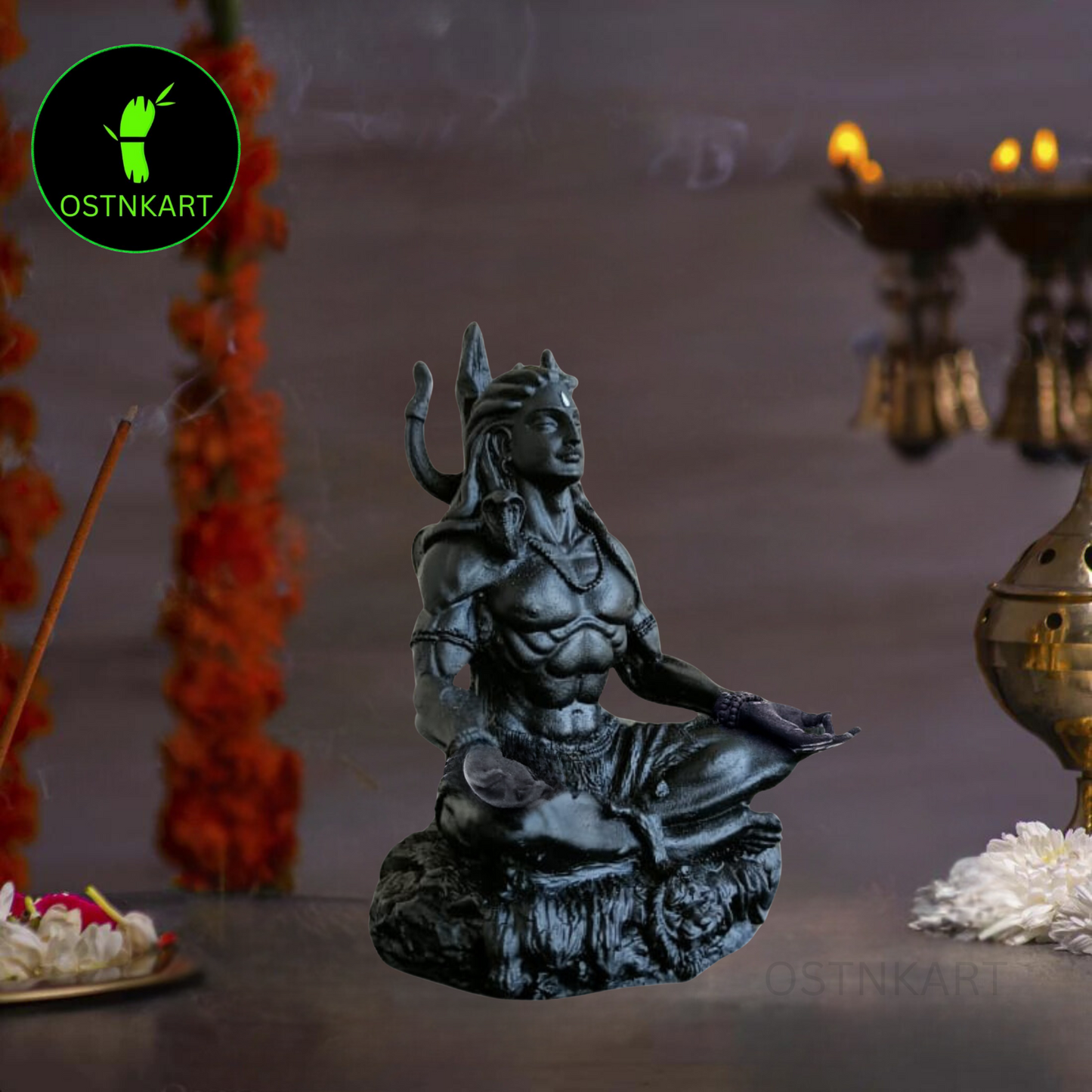 OSTNKART Mahayogi Adiyogi Shiva Statue 3.5 inch Polyresin Car Dashboard Idol, Shiv Ji Pooja Room,Living Room Show Piece New House Warming Gift(black,Size -‎6.1L x 5.1W x 8.9H cm)