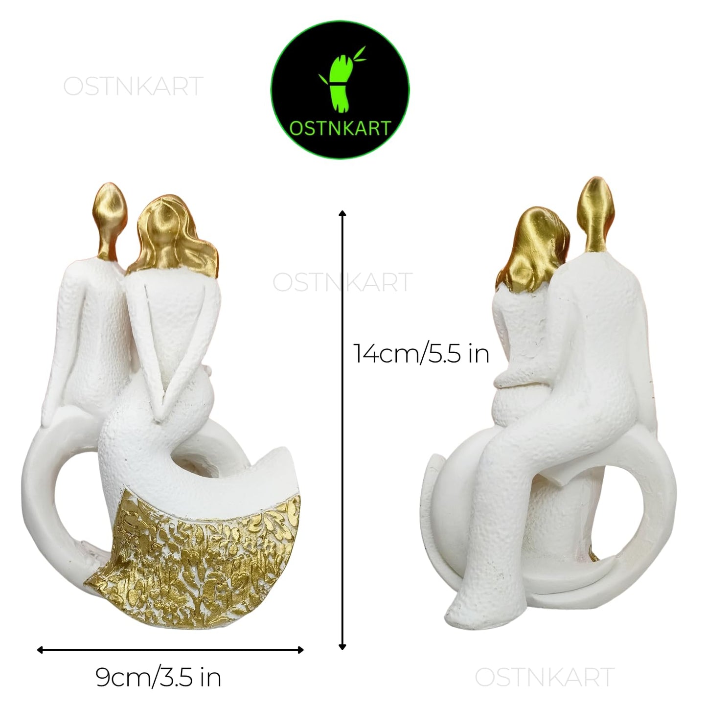 OSTNKART Resin Romantic Couple Statue 5.5 Inch White Gold Valentine Gift for Girlfriend, Boyfriend, Husband, Wife Decoration Showpiece (14 cm x 9 cm)