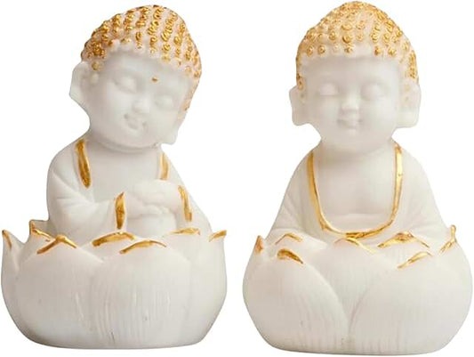 OSTNKART Laughing Buddha Statues for Living Room Good Luck Home Decorative Item showpeice Office Study Table Gift Card House Warming Gifts for New Home (White,Set of 2)