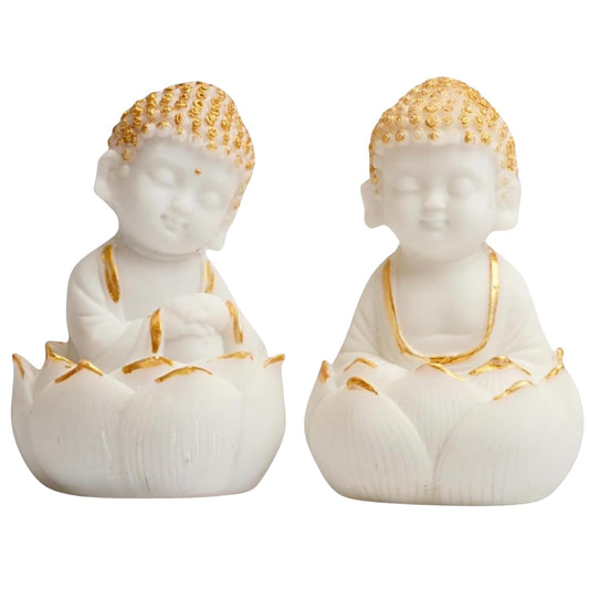 OSTNKART Laughing Buddha Statues for Living Room Good Luck Home Decorative item showpeice office Study Table Gift card house warming gifts for new home (White,set of 2)
