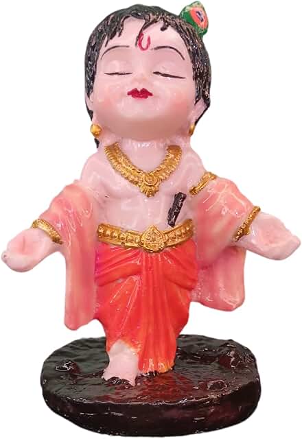 OSTNKART Lord Shree Krishna Ji Idol for Car Dashboard 10 cm Multicolour, Office Table,Home Decor| Little Mor Pankh & Bansuri Figurine| God Statue for Gifting Kids, Family & Friends (Krishna Ji)