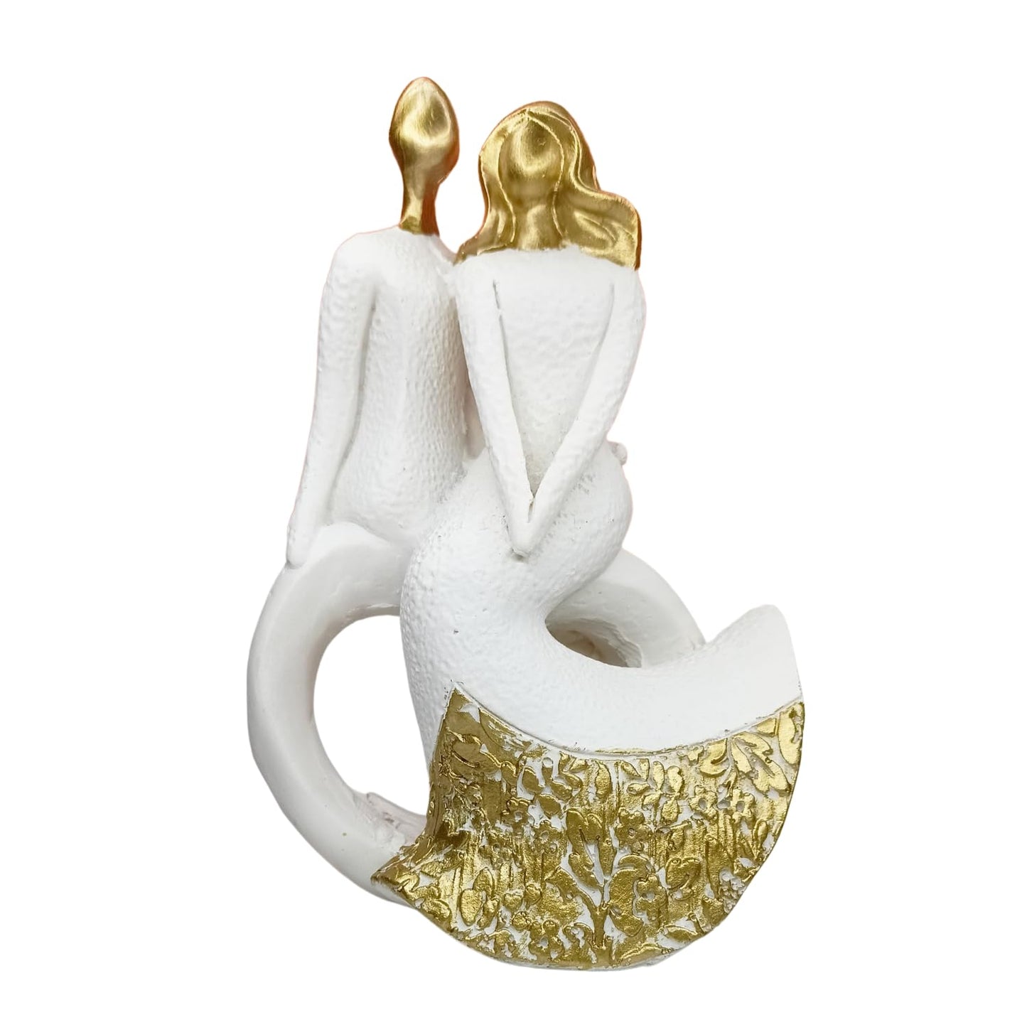 OSTNKART Resin Romantic Couple Statue 5.5 Inch White Gold Valentine Gift for Girlfriend, Boyfriend, Husband, Wife Decoration Showpiece (14 cm x 9 cm)