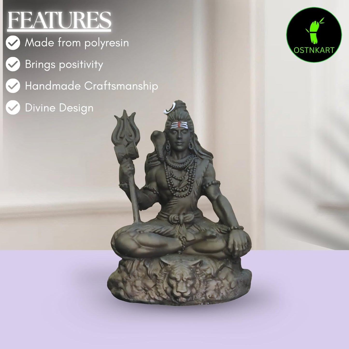 Lord Bholenath Shiva Idol Resin 3.5 Inch for Car Dashboard, Home Temple & Gift Décor (Size: L-7 x W-5 x H-9 cm)
