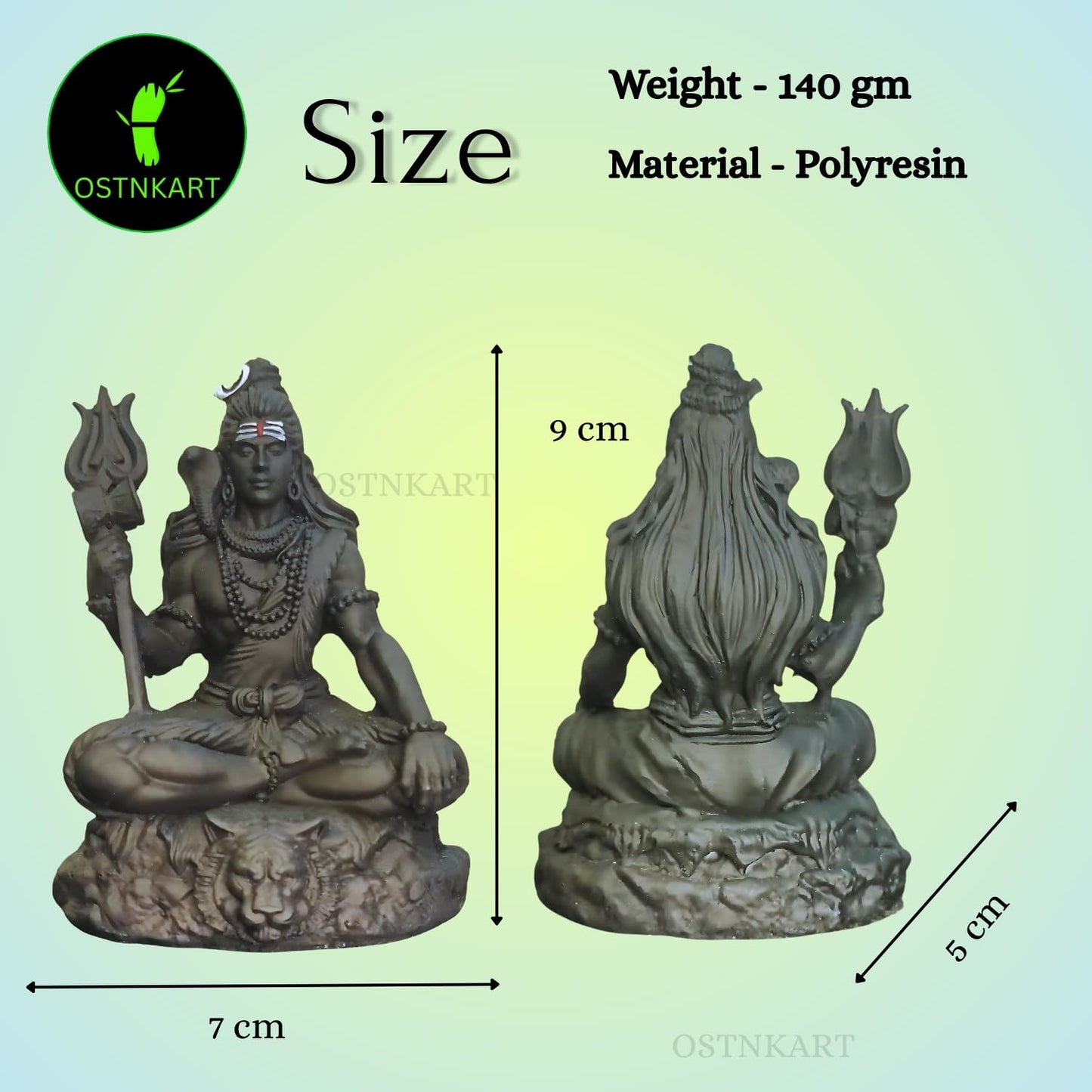 Lord Bholenath Shiva Idol Resin 3.5 Inch for Car Dashboard, Home Temple & Gift Décor (Size: L-7 x W-5 x H-9 cm)