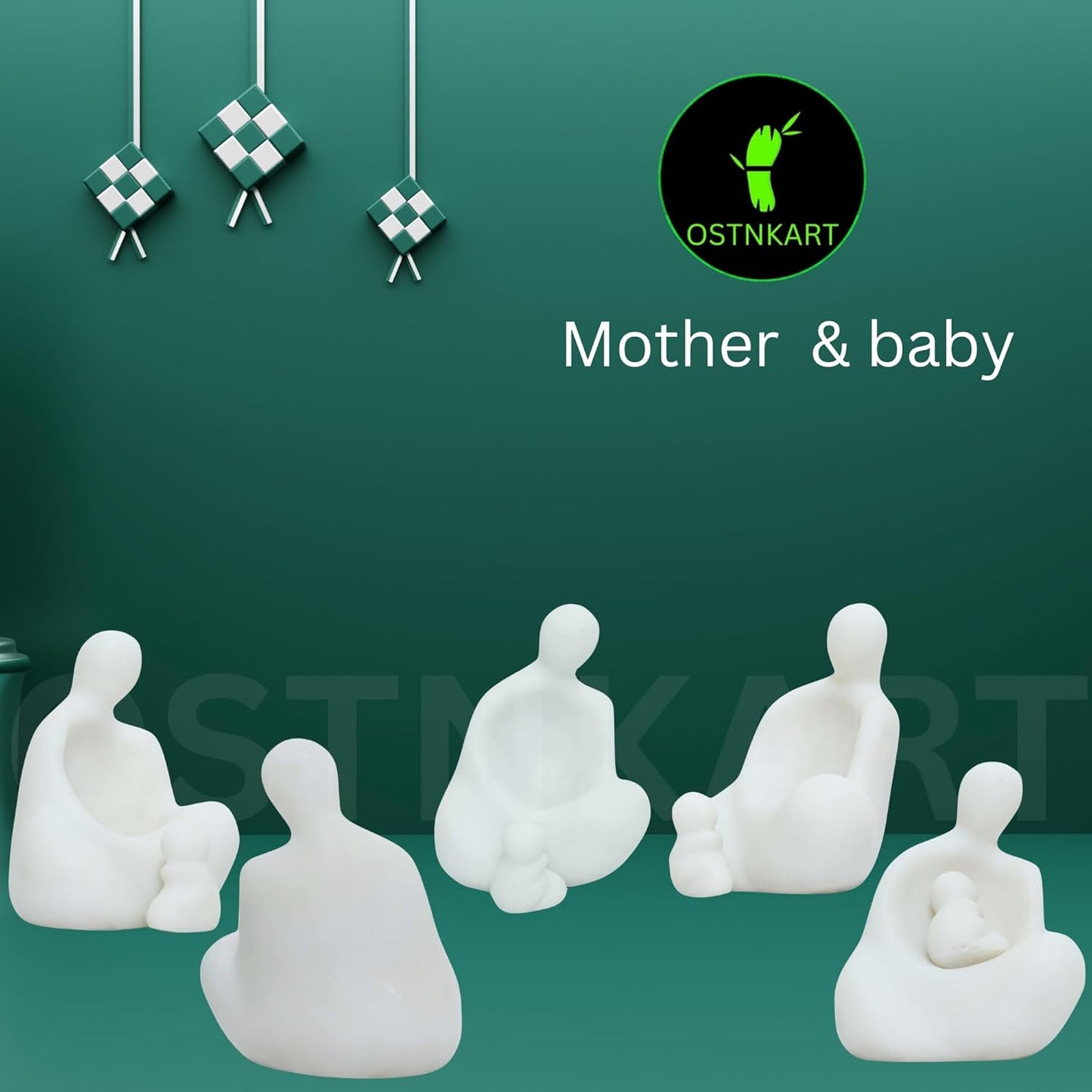 OSTNKART Mother & Baby Statue White Resin (Size - 4.5 Inch) Showpiece Baby Shower Gift Home Decoration Item Mom to be for Wife, Women, Sister, Pregnant Lady, Loveable Person Unique Gift