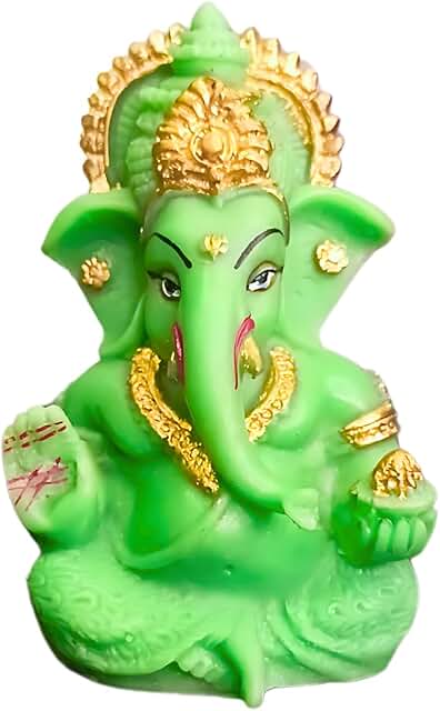 OSTNKART Resin Ganesh Idol for Car Dashboard 3.5 inch, Green | Ganesh Statue for Home & Office Decor, Pooja Room & Gift Item