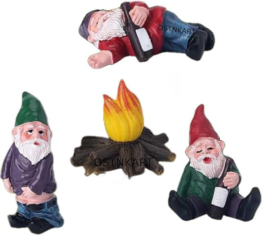 OSTNKART Lucky Garden Gnomes Miniature Home Decor Statue for Good Luck Figurines Outdoor Indoor Yard Lawn Porch Ornament Men Special Unique Gift Idea Multicolour (4 PCS)