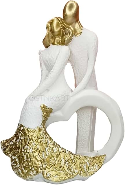 OSTNKART Decorative Couple Figurine, White and Gold, 13 cm x 10 cm, Polyresin