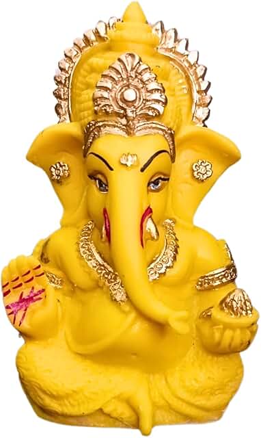 OSTNKART Resin Ganesh Idol for Car Dashboard 3.5 inch, Yellow | Ganesh Statue for Home & Office Decor, Pooja Room & Gift Item