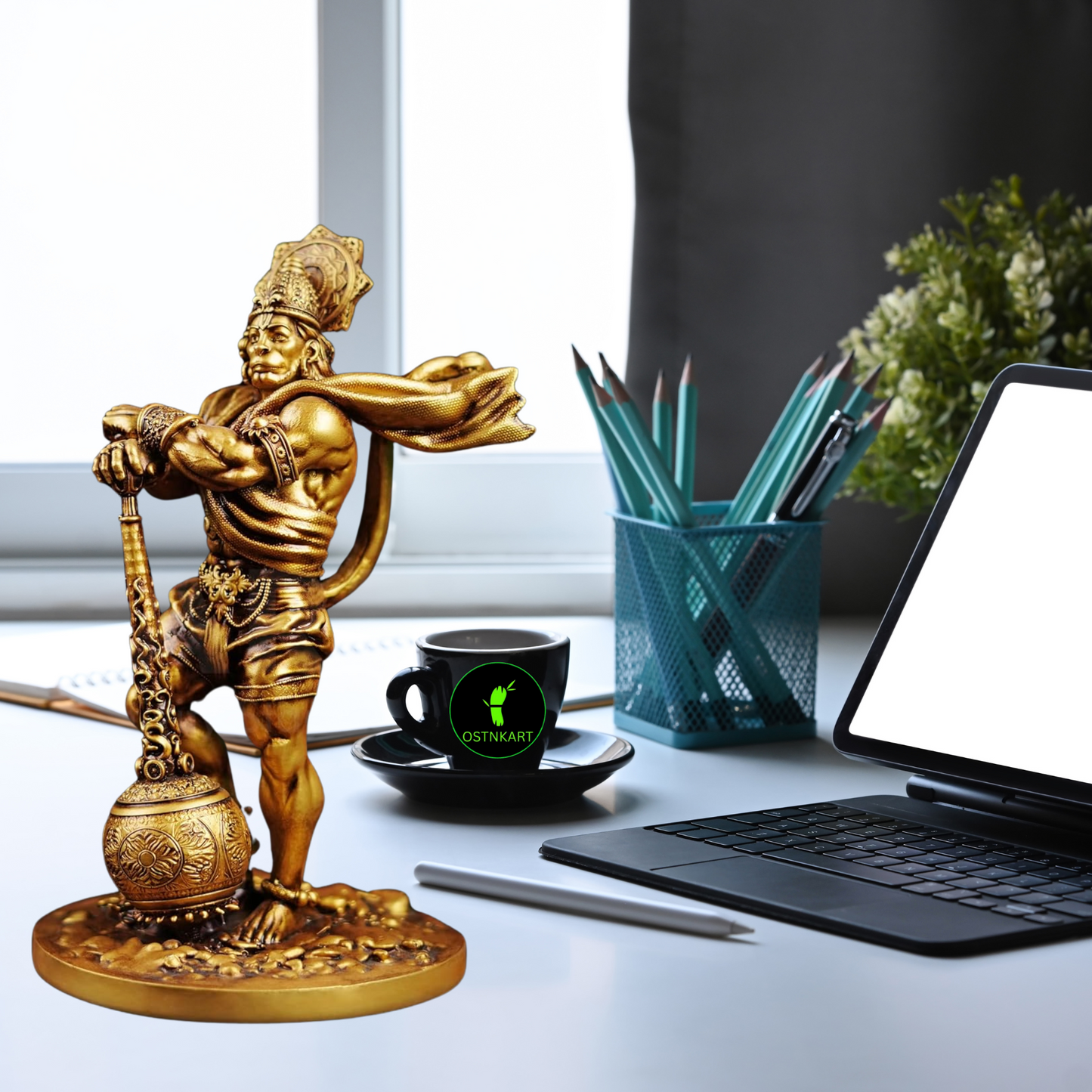 OSTNKART Bahubali Hanuman Ji Murti – Divine Bajrangbali Idol for Car Dashboard & Home Décor (4 Inch, Bahubali Hanuman)