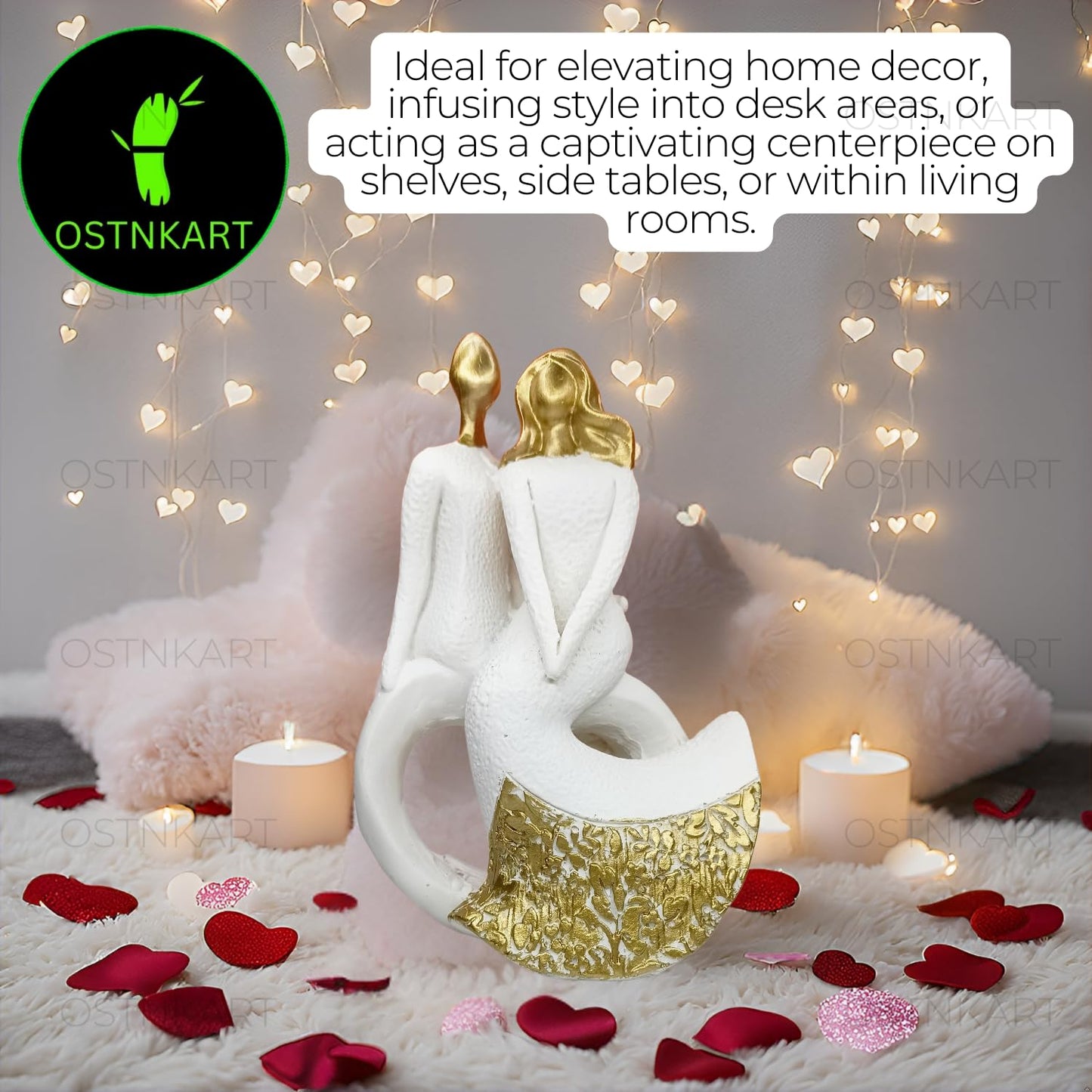 OSTNKART Resin Romantic Couple Statue 5.5 Inch White Gold Valentine Gift for Girlfriend, Boyfriend, Husband, Wife Decoration Showpiece (14 cm x 9 cm)