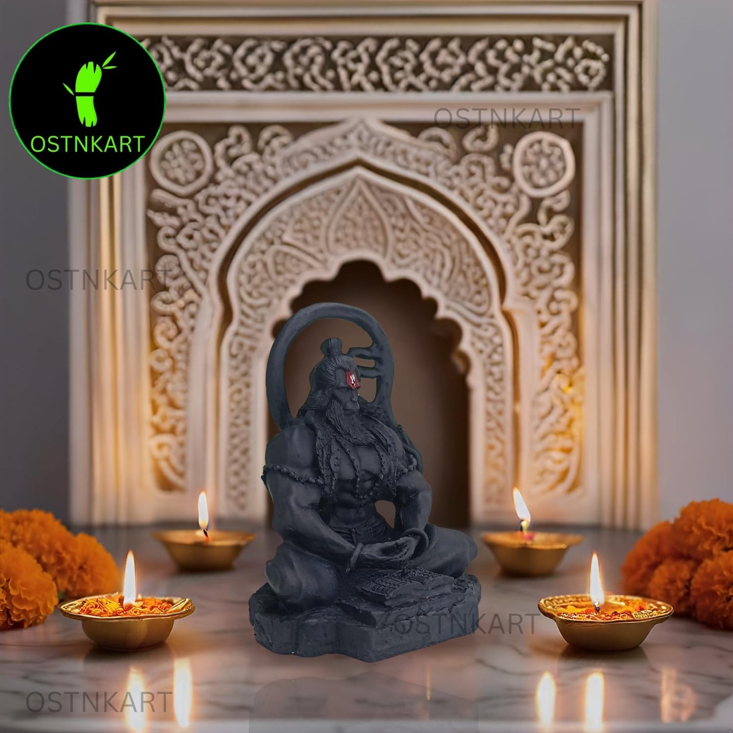 OSTNKART Hanuman Murti Car Dashboard Idol 3.5 Inch Polyresin Black Home & Office Decor Statue, Living Room Show Piece, New House Warming, Birthday, Diwali Gift