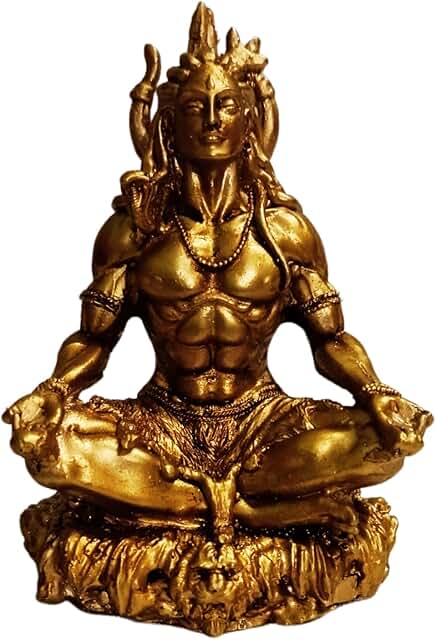 OSTNKART Mahayogi Shiva Statue for Car Dashboard – 3.5 Inch Shiv Ji Idol | Golden Resin Showpiece for Home, Office, Pooja Room | Housewarming, Birthday