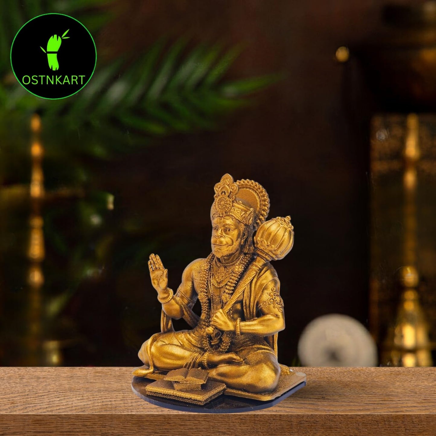 OSTNKART Hanuman Ji Murti for Car Dashboard Idol, Temple,Home & Office Decor Statue, Living Room Show Piece, New House Warming, Birthday, Diwali Blessing Hanuman Statue (Gold 6L x 5.5W x 8H cm)