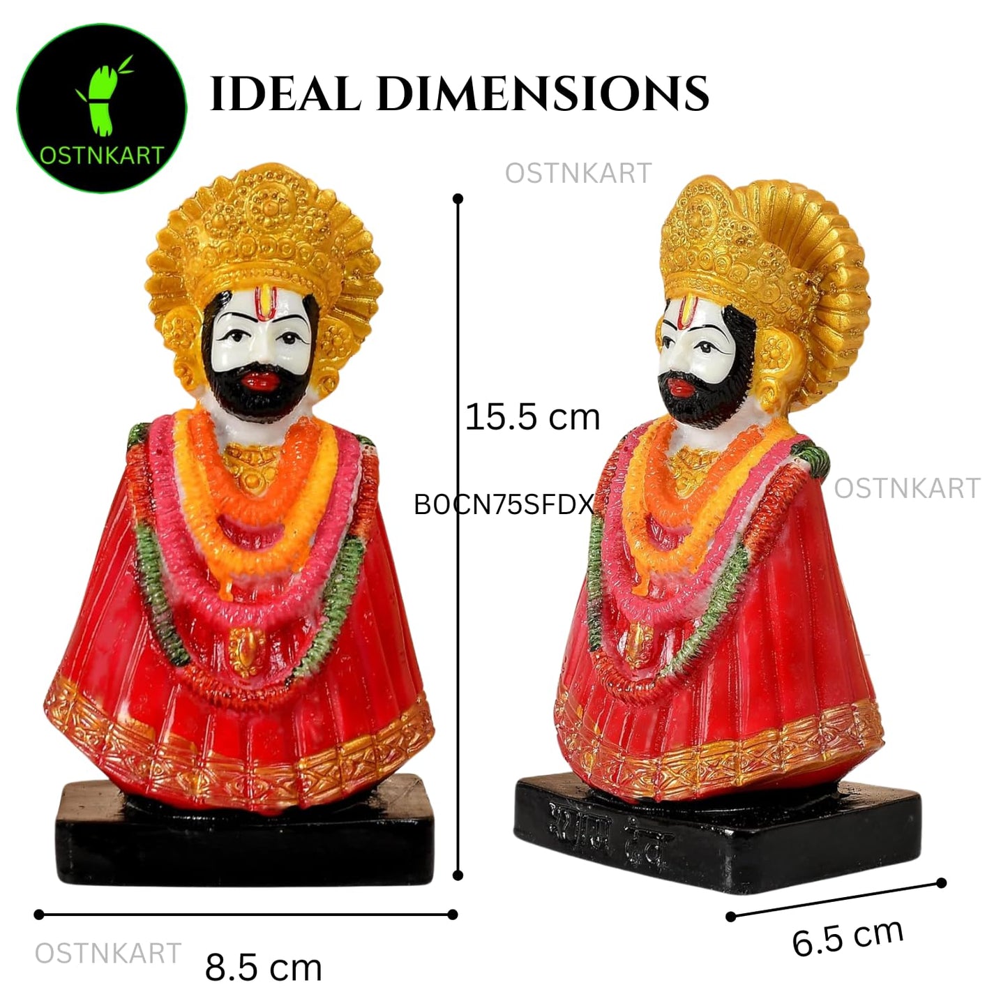 OSTNKART Khatu Shyam Ji Murti Polyresin Red 6 inch Idol and Figurine for Gifting and Home and Office Decor (Red,‎15.5L x 6.5W x 8.5H cm)