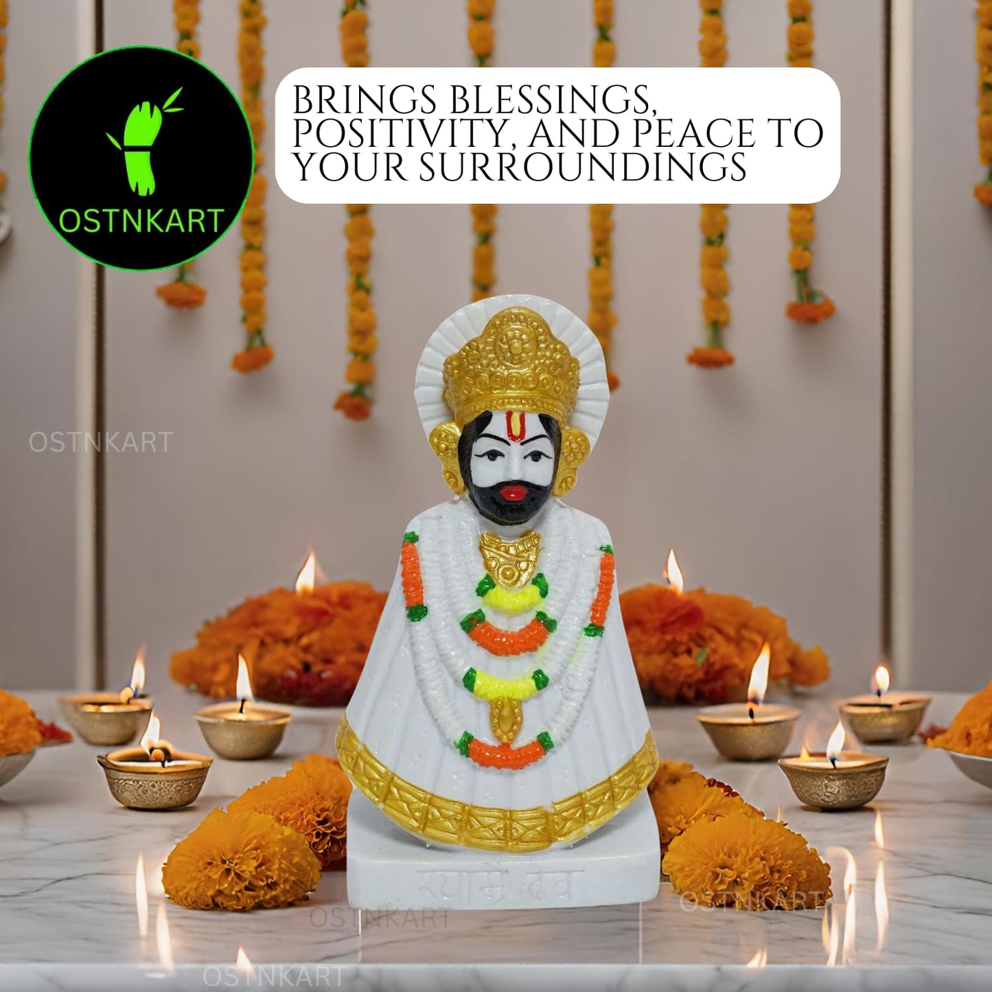 OSTNKART Khatu Shyam Ji Murti Polyresin 6 inch White Idol and Figurine for Gifting and Home and Office Decor (White,‎15.5L x 6.5W x 8.5H cm)