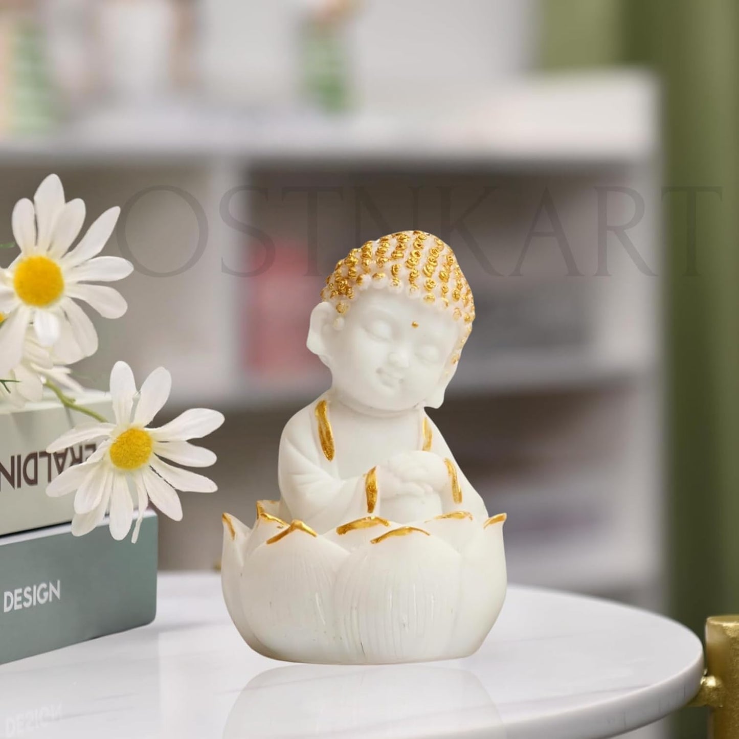 OSTNKART Laughing Buddha Statues for Living Room Good Luck Home Decorative item showpeice office Study Table Gift card house warming gifts for new home (White,set of 2)