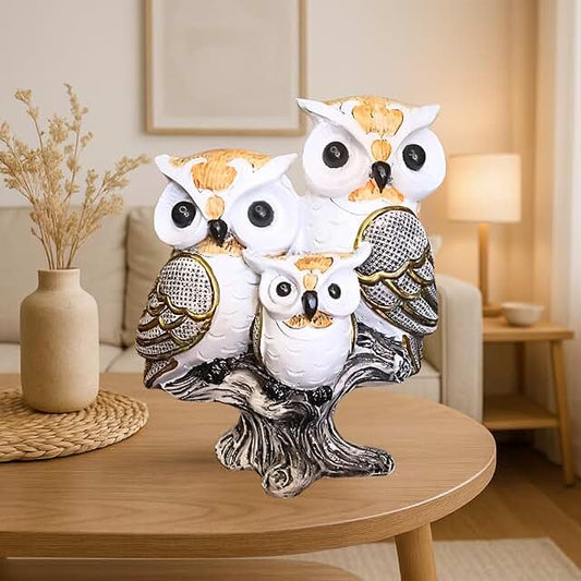 OSTNKART Lucky Owl Statue for Good Luck 7 Inch Resin Figurine Antique Multicolour |Feng Shui & Vastu I Evil Eye |Owl Family Showpiece for Home & Office Table Decor Gift Item (L-15 x W-10 x H-18 cm)
