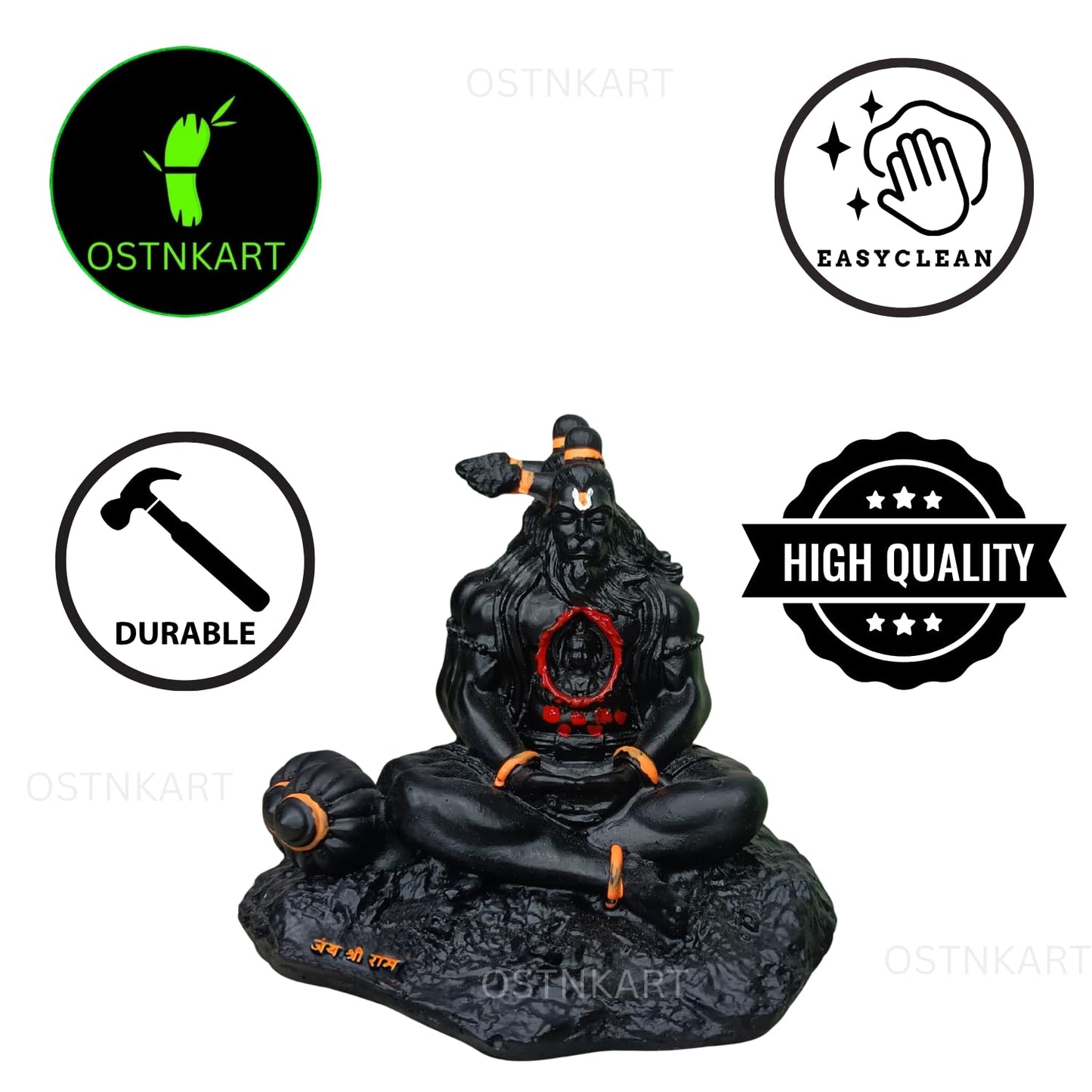OSTNKART Lord Hanuman Idol with Ram Lalla in Heart | Polyresin 3-inch Car Dashboard Idol for Birthday, Diwali, New Year | Small, Black