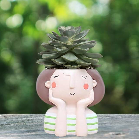 OSTNKART Cute Girl Flowerpot Resin Succulent Planter Desk Mini Ornament (Green)